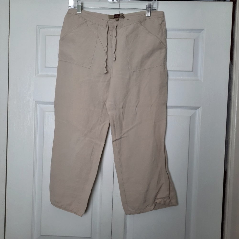 Ashley by 26 International Drawstring Beige Linen Pants Size Small